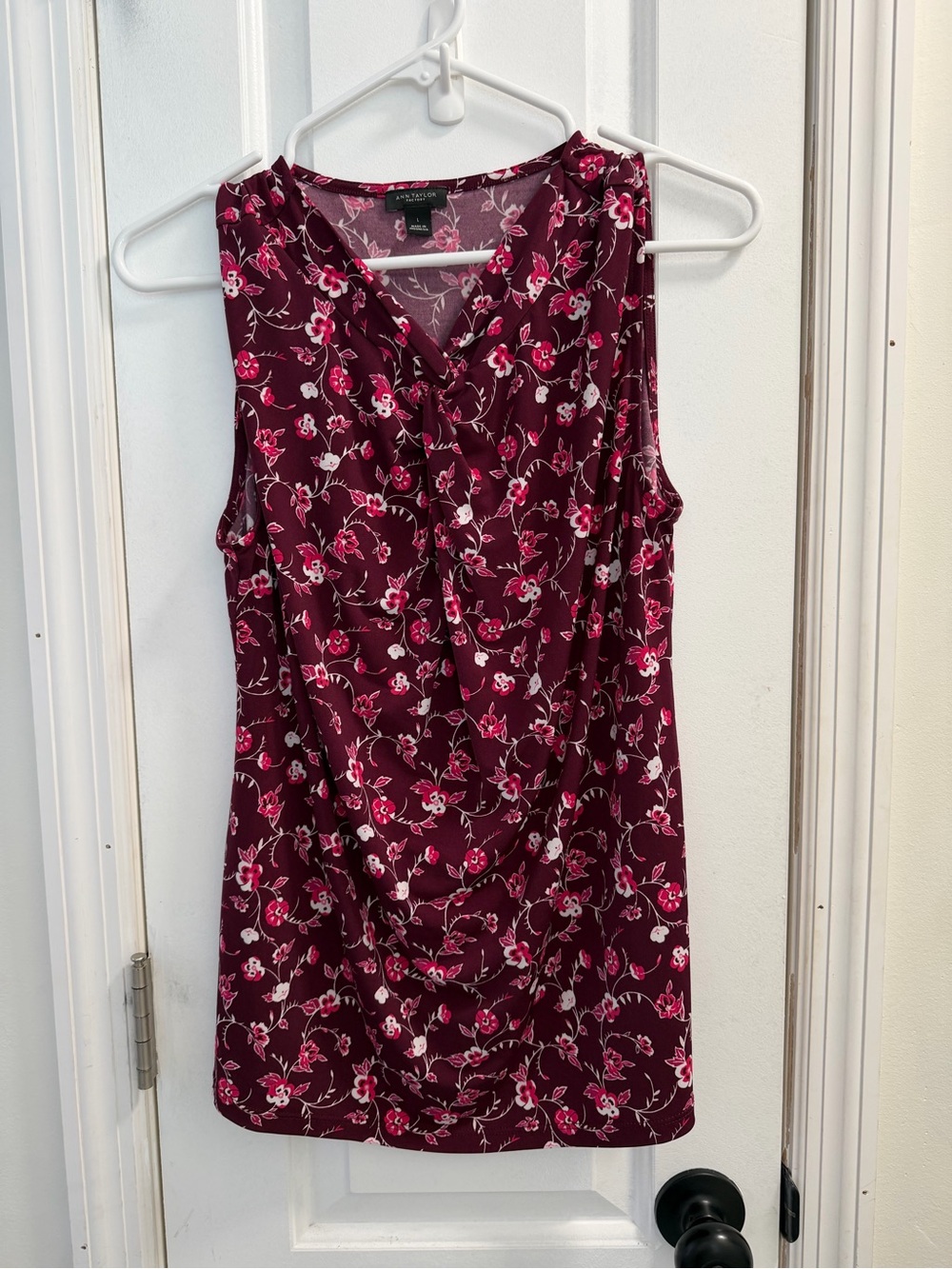 Ann Taylor Burgundy Floral Draped Sleeveless Camisole